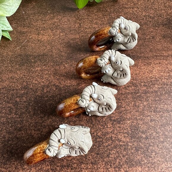 LEPS Peru Elephant Napkin Rings Ceramic Set of 4 - Picture 11 of 14
